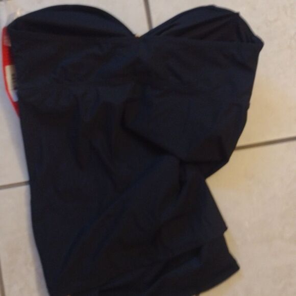 SOLD NWT Spanx 2372 Slimming Black Tankini Gold Loop cutout bandeau neck 16 - Picture 4 of 10